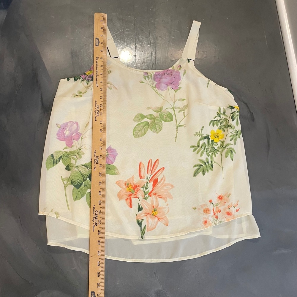 Lane Bryant 16 Floral Chiffon Cami Tank Top Cream Double Layer Garden Fairy - Picture 3 of 6